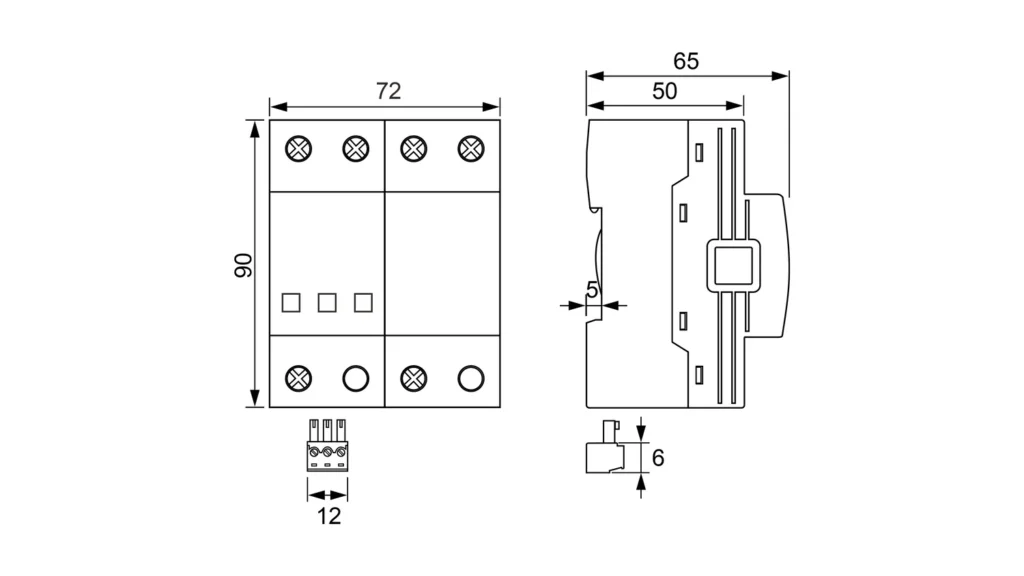 Dimensions - Type 1 AC Surge Protection Device SPD FLP25-275-1S+1