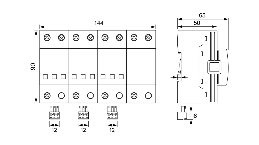 Dimensions - Type 1 AC Surge Protection Device SPD FLP25-275-3S+1