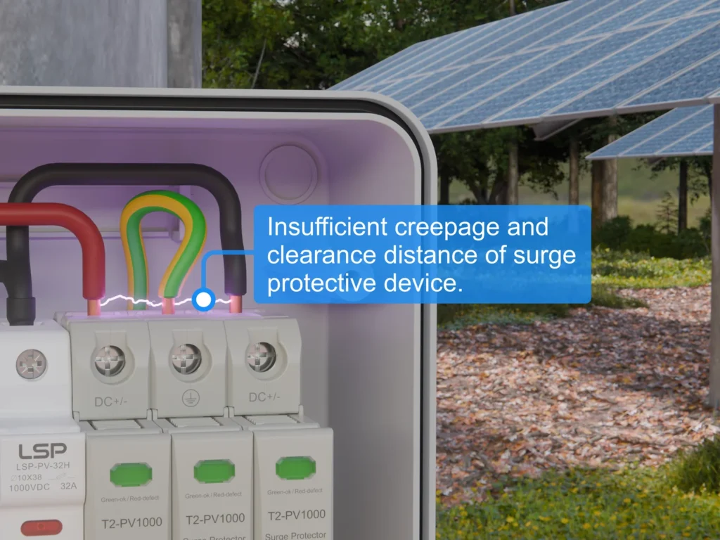 InSufficient creepage and clearance distance of surge protective device SPD