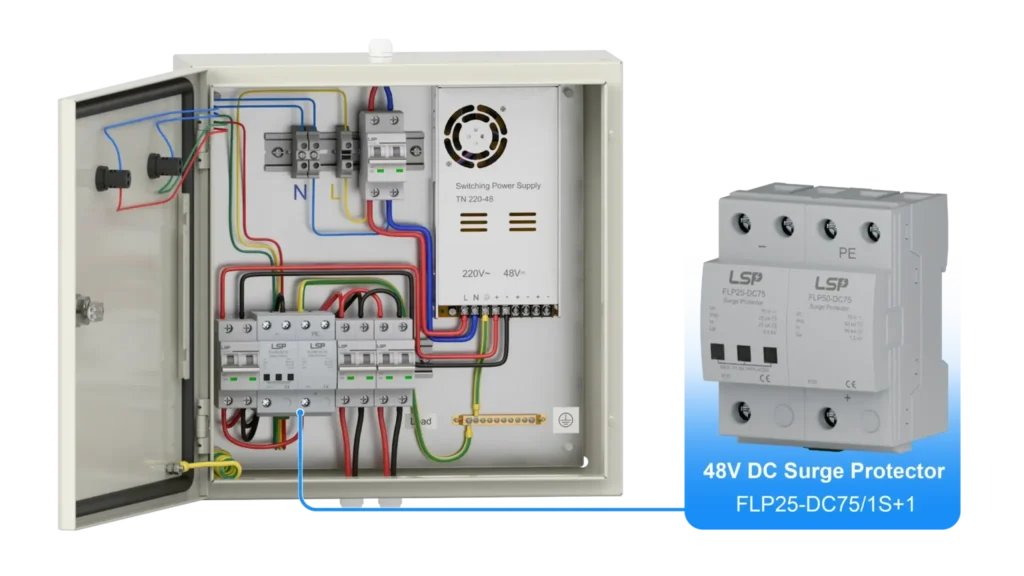 Type 1+2 DC Surge Protection Device FLP25-DC75/1S+1  Wiring Diagram & Installation